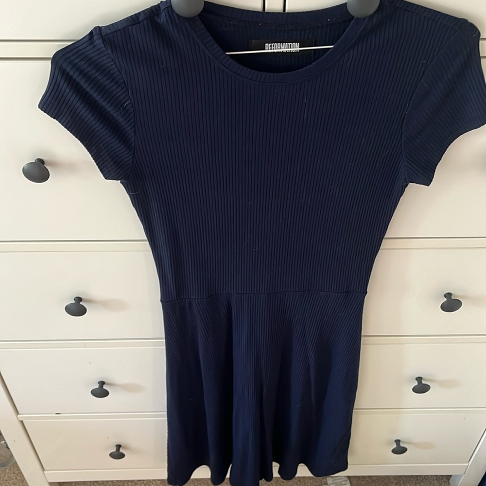 Navy knit reformation dress